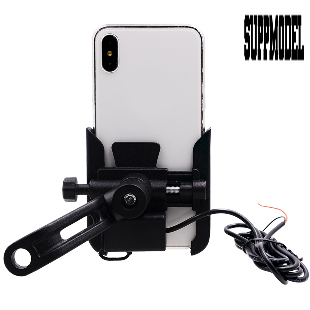 Holder Handphone Rotasi 360 Derajat Dengan Charger USB Untuk Kaca Spion Motor