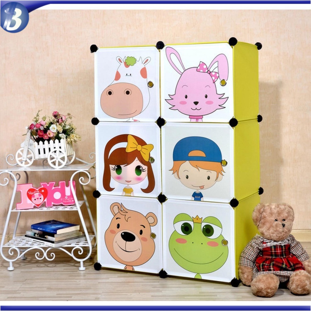 Lemari Baju Anak Karakter Lucu Plastik DIY 3 Pintu