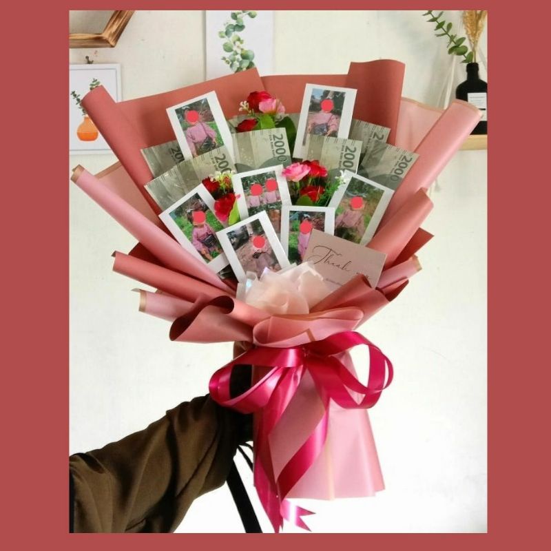 

buket hadiah foto polaroid bangka | mix money