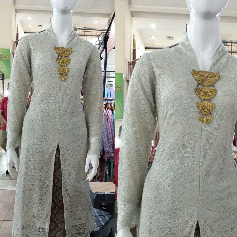 Satu setel kebaya moderen bahan tulle lengan panjang ukuran m l xl xxl-SET IJO PUPUS