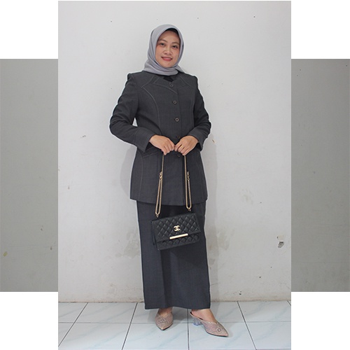 Blazer abu tua 696 setelan Rok Dan Celana-seragam Guru dan PNS-Pakaian Pemda terbaru-blazer terbaru