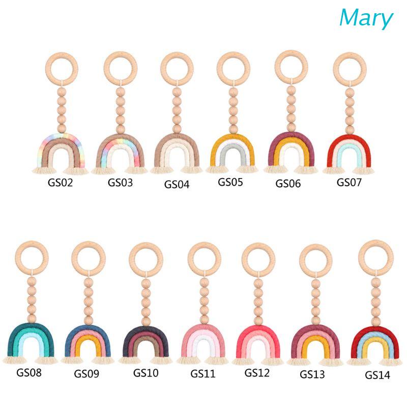 Mary Mainan Rattle Teether Kayu Alami Handmade Warna Pelangi Untuk Bayi