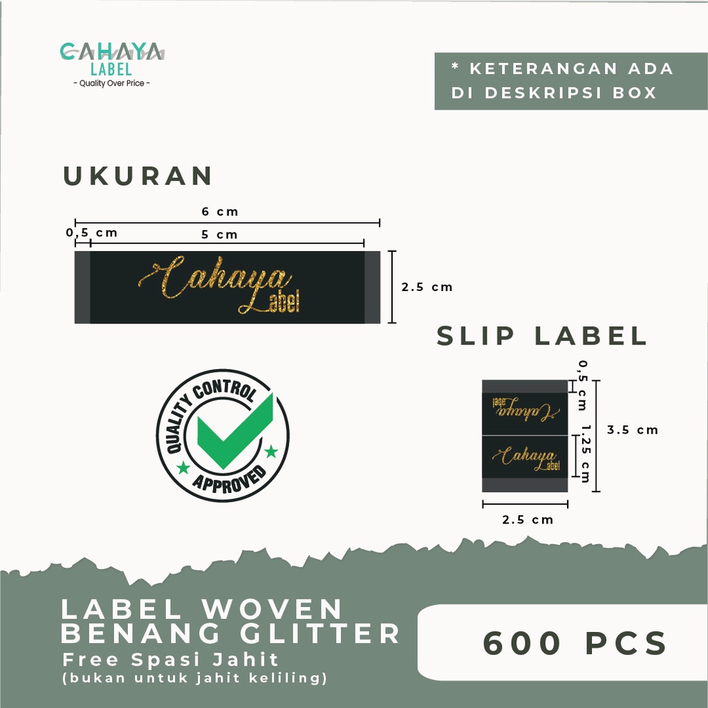 (600pcs) 𝐑𝐩𝟕𝟎𝟗/𝐩𝐜𝐬 Custom Label Baju Hijab Rajut Woven Glitter (FREE HOTCUT) PAKET Murah