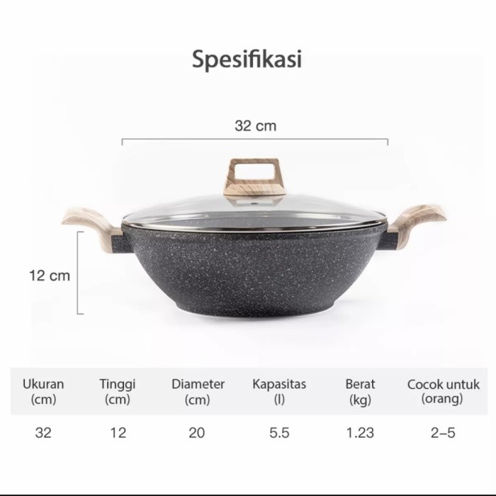 Carote Wok Pan With Lid 32 Cm Two Handle _Art