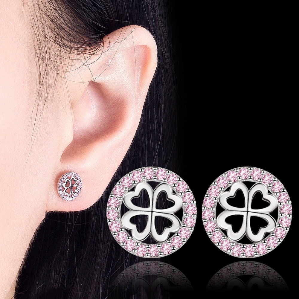 Anting Perak 925 Wanita Merah Muda Daun Fashion Perhiasan/Subang Telinga anting perempuan