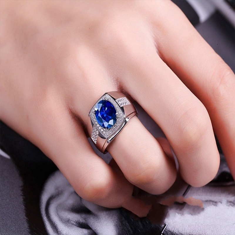 Cincin Silver Desain Batu AAA Biru Hias Kristal Zirconia AAA untuk Pria / Pernikahan