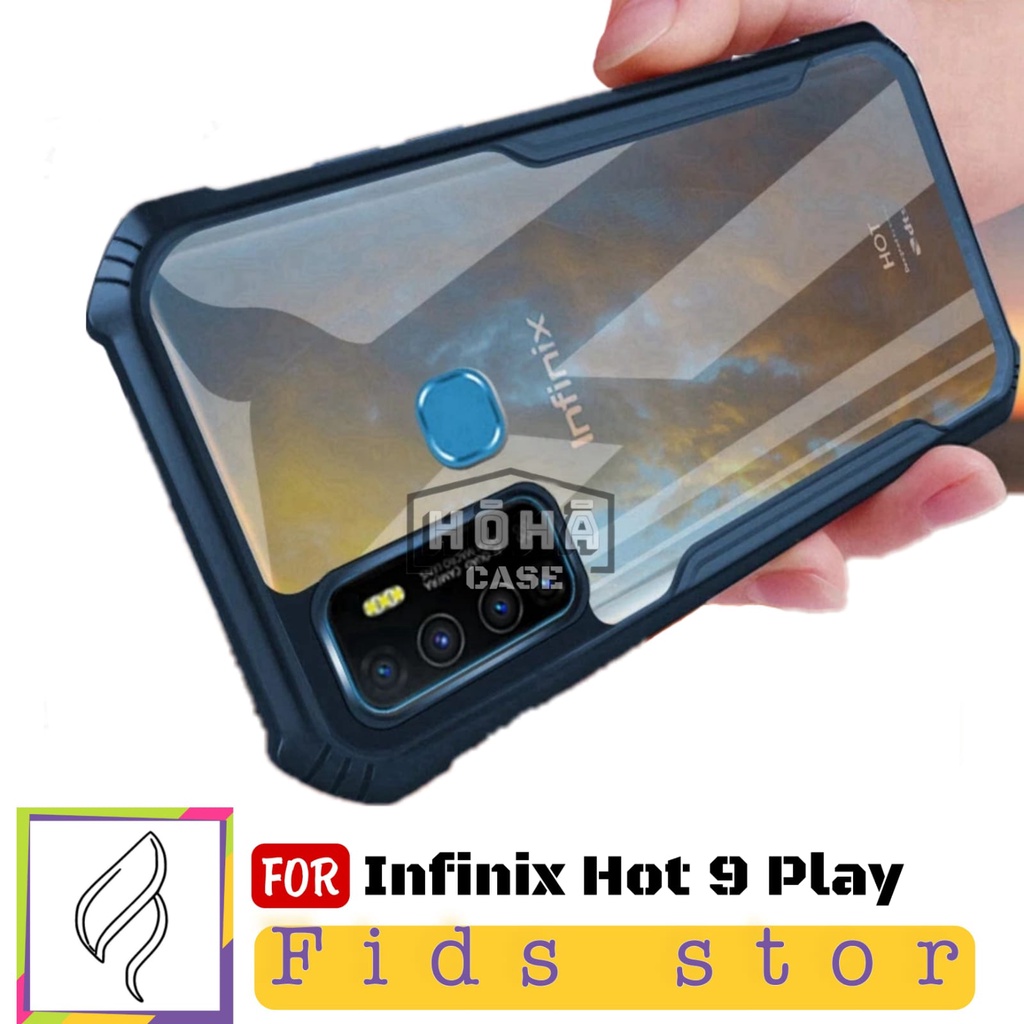 PROMO 2in1 CASE ShockProof Transparan Infinix Hot 9 Play Free GARSKIN Carbon Flexible Pelindung Bela