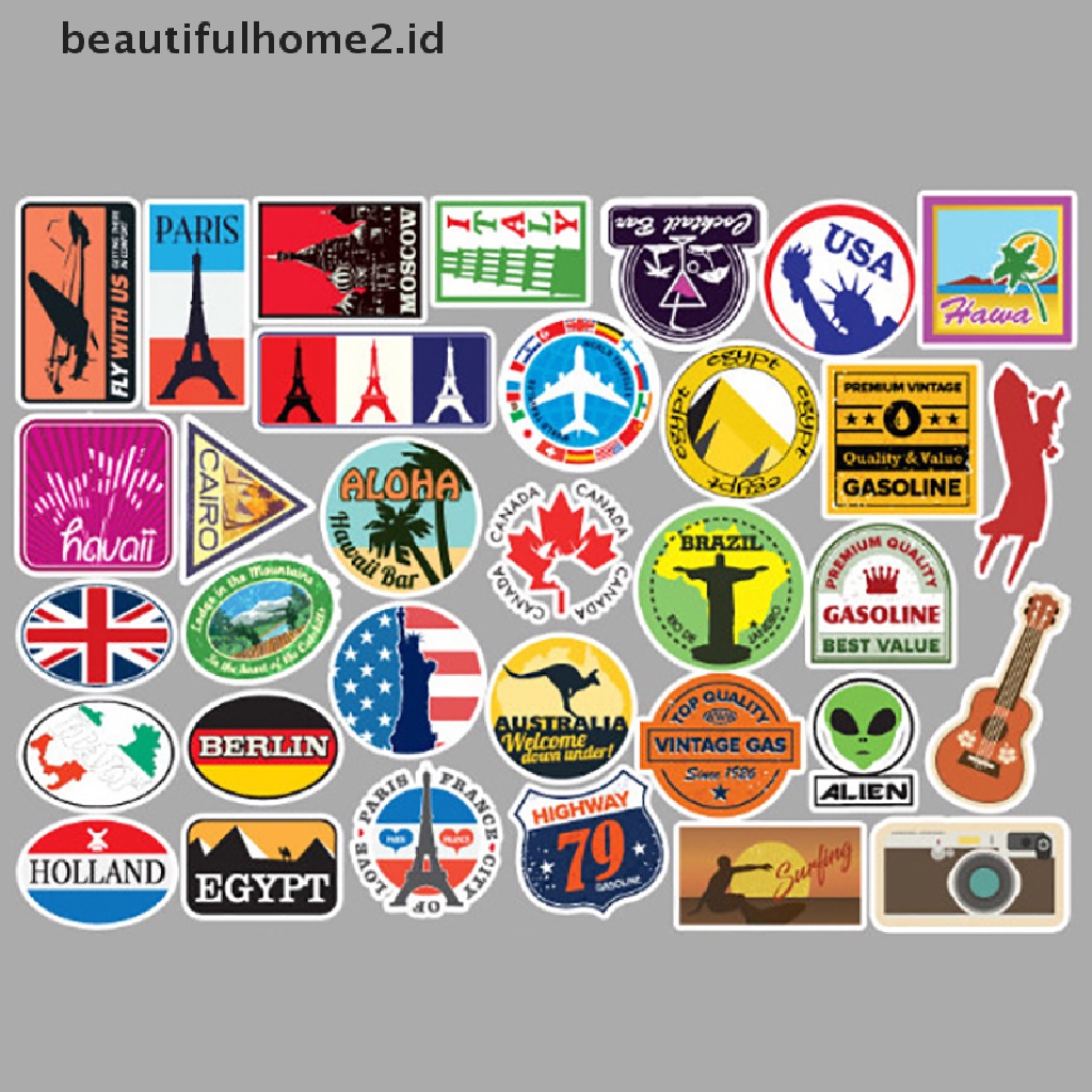 (Beautifulhome2) Buku Literatur Bahasa MandarinId 100pcs / set Stiker Logo Peta Terkenal Bahan Pvc Anti Air Untuk Koper