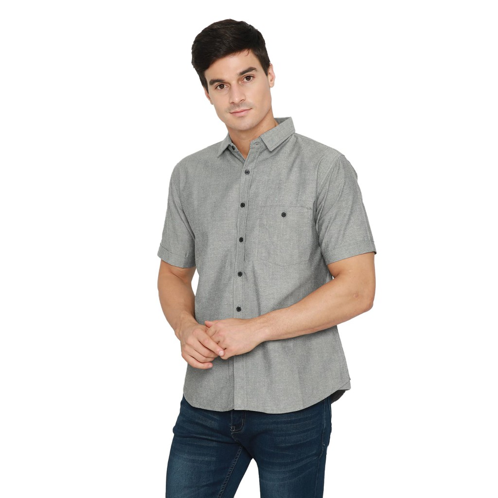 Code Male - Brave Kemeja Pria Oxford Pendek Abu Misty Body Fit