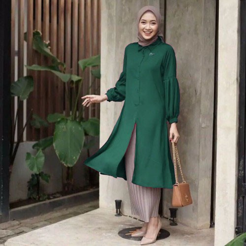 COD - Dianara Long Tunik Muslim Wanita Premium Polos Full Kancing Fab Beautycrepe Ld 100 Fit L Fashion Baju Atasan Pesta Kondangan