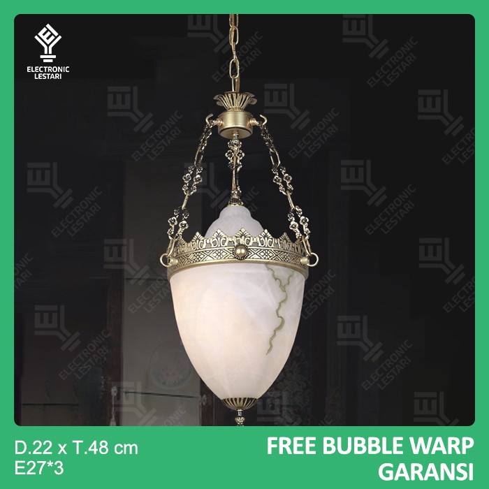 Lampu Gantung Ruang Tamu Hias Klasik Antik Timur Kaca Putih 3