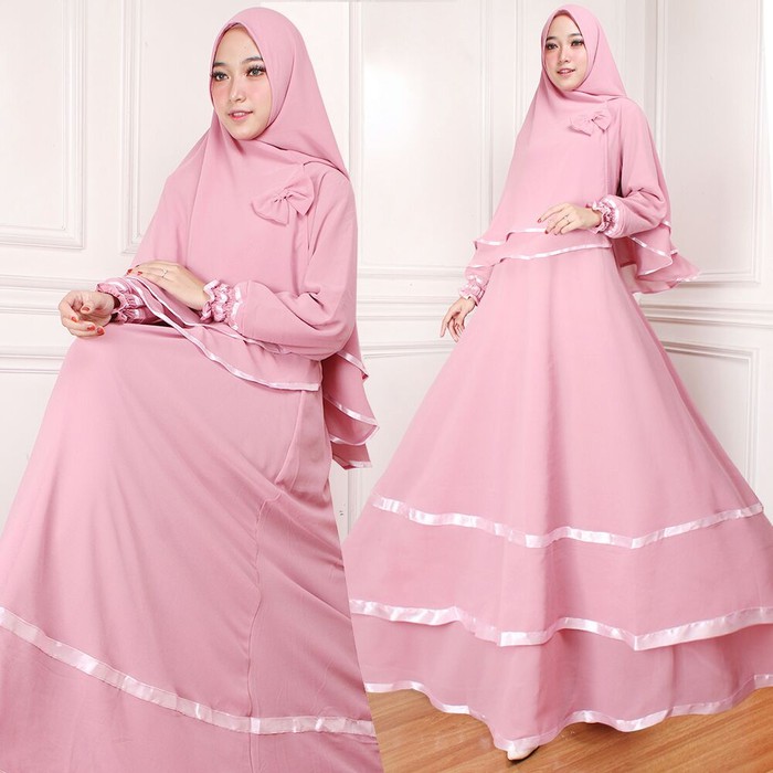 Gamis Syari setelan gamis ceruti pink gamis polos syari gamis pesta mewah ceruti Murah