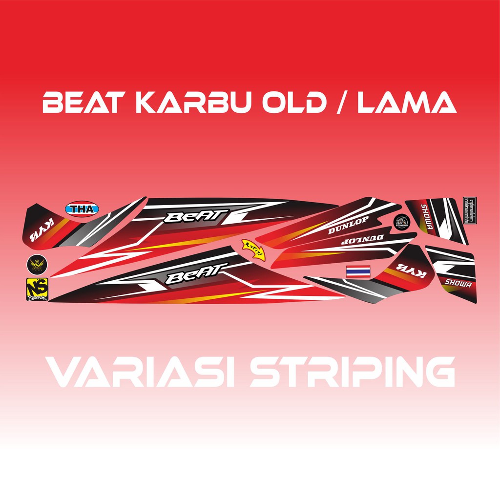 STRIPING VARIASI STICKER STIKER BEAT KARBU LAMA / BEAT OLD RACING MERAH VARIASI STRIPING