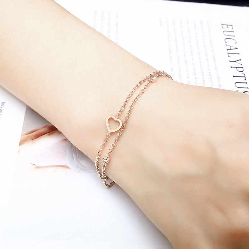 Gelang Rantai Love Double Layer Rosegold Women Bracelet Love Aksesoris Wanita