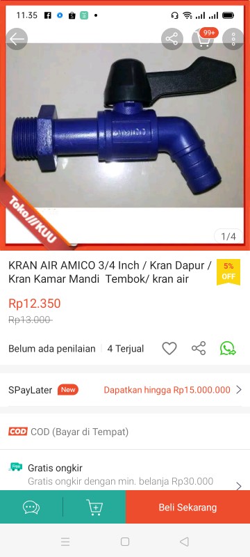 Kran Air Amico 3/4 Inch / Kran Dapur / Kran Kamar Mandi  Tembok/ Kran Air Tembok Pvc  70gr