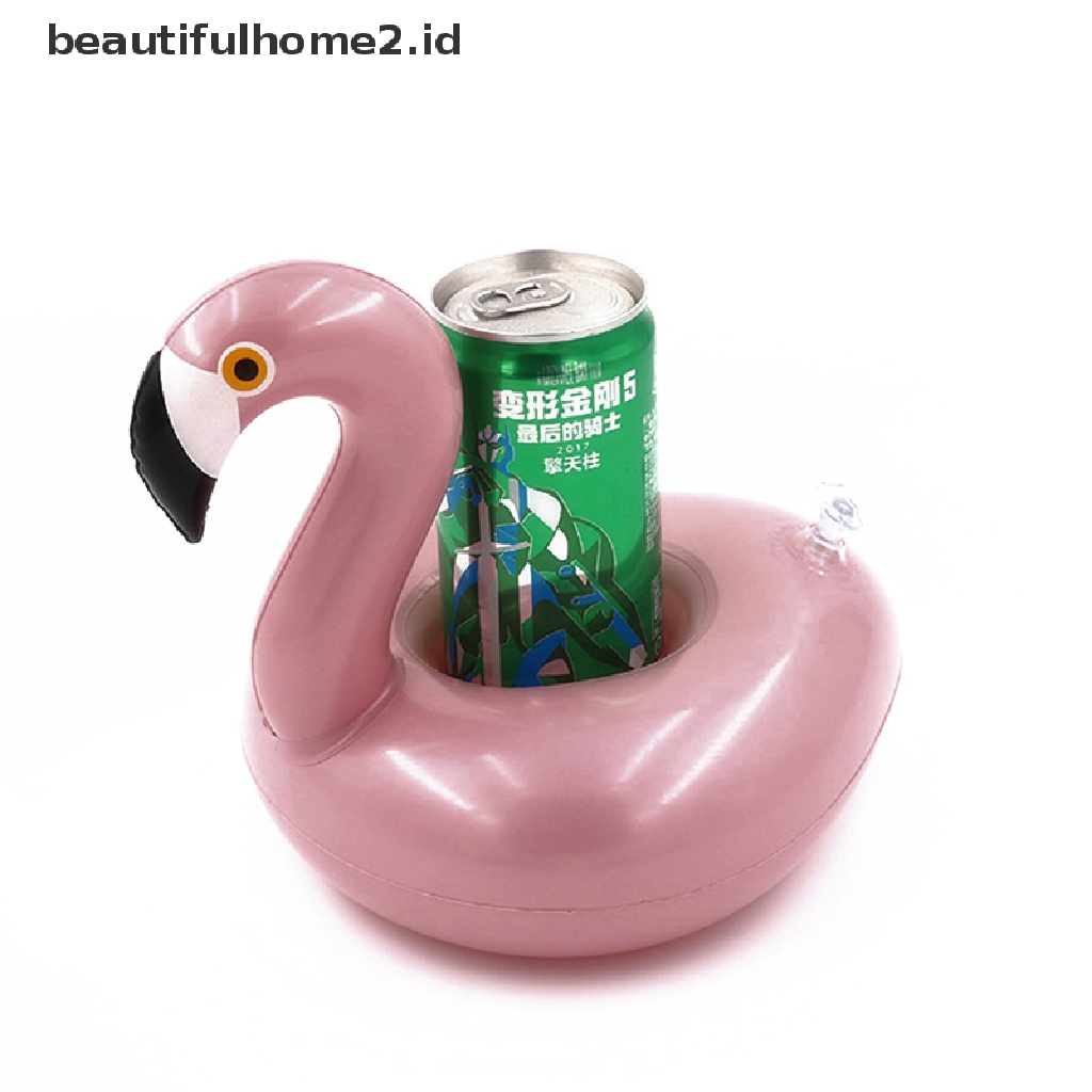 (Beautifulhome2.Id) Ban Pelampung Tiup Mini Bentuk Flamingo Holder Gelas Minuman Untuk Pesta Kolam Renang