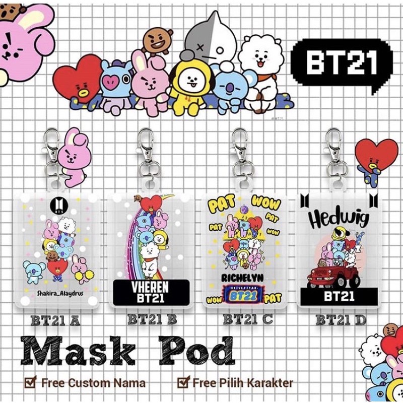 TAURIELSTORE - Masker Pod Tempat kotak masker aksesoris BTS BT21 softlense MINECRAFT kotak obat