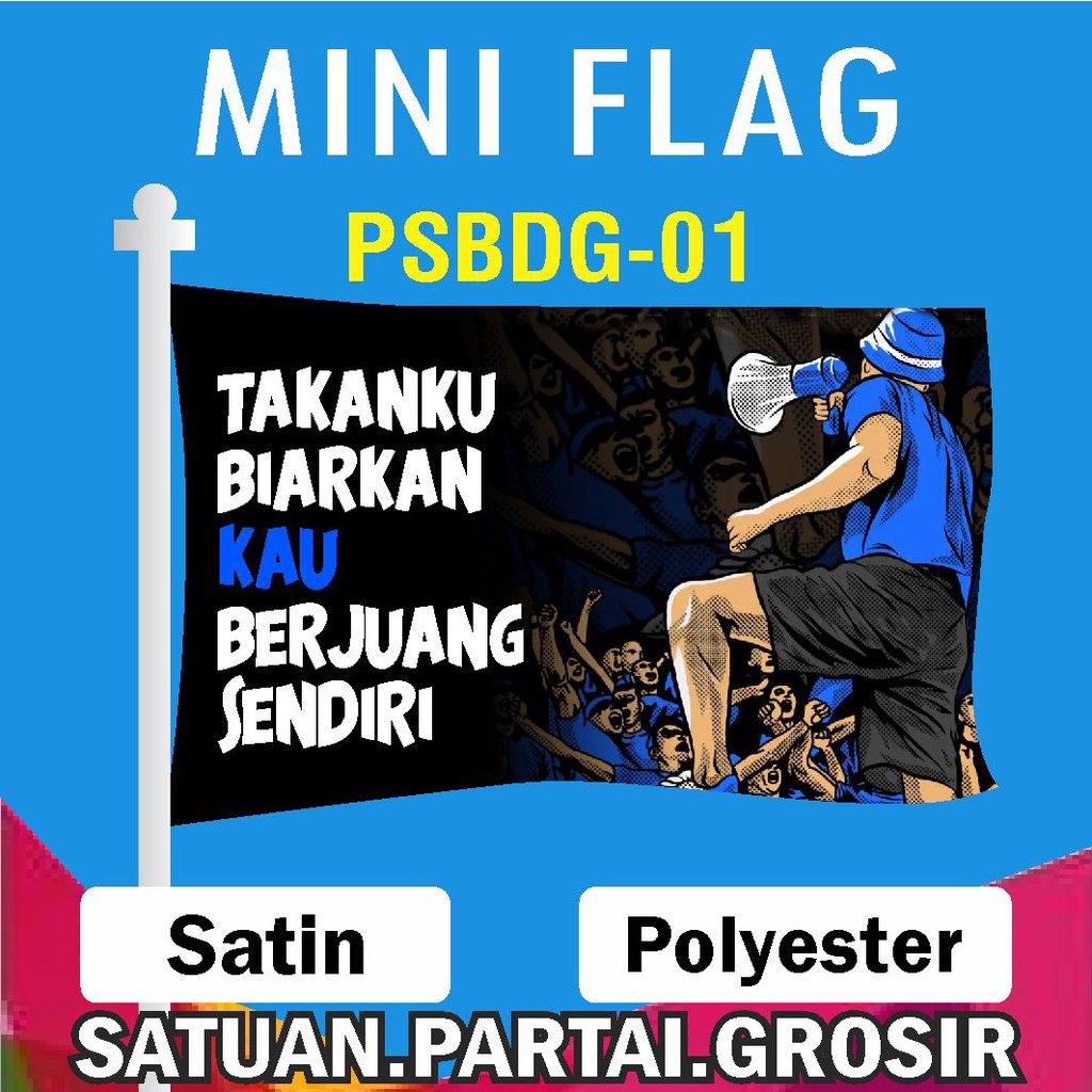 MINI FLAG PERSIB AWAY DAY / BENDERA SUPPORTER BOBOTOH PERSIB / CETAK BENDERA MURAH / BENDERA PERSIB 