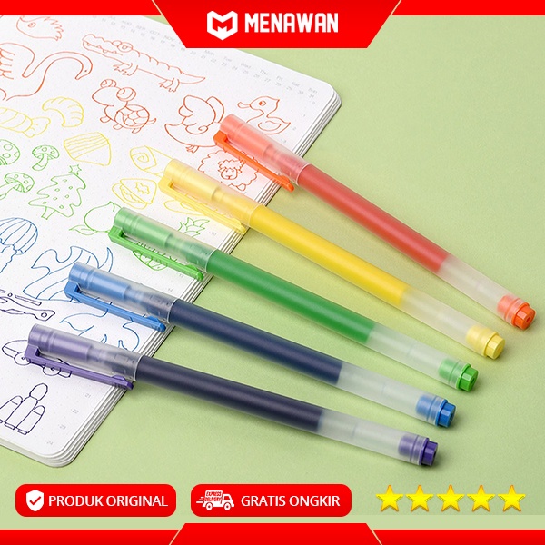 Xiaomi Mi Super Durable Colorful Writing Gel Pen Pulpen Pena Warna 5 Pcs