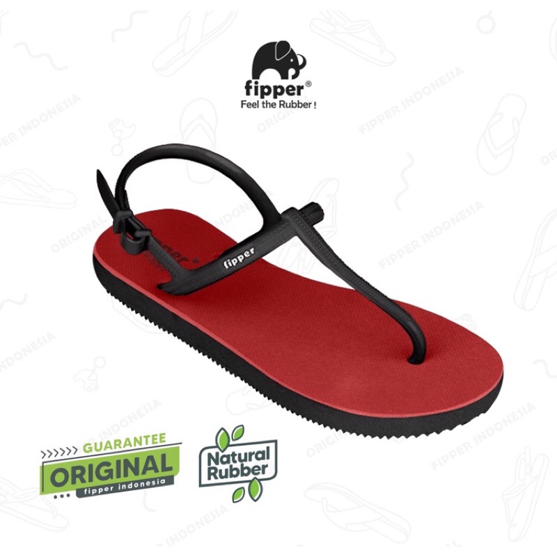 Fipper Strappy Red / Black (Sandal Jepit Rubber) Original