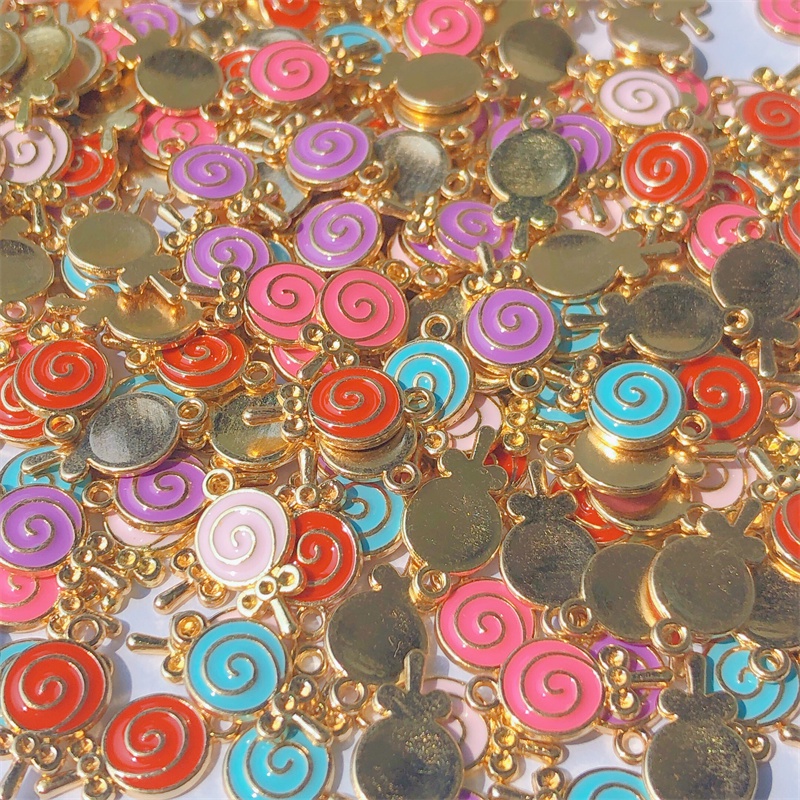 10pcs / lot Liontin Bentuk Lollipop Warna Campur Bahan Logam Untuk Membuat Perhiasan Gelang DIY