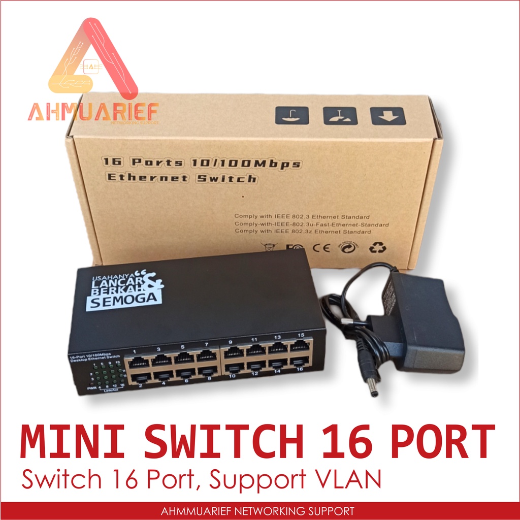 Mini Switch Hub 16 Port 10/100 Mbps Support Vlan Fast Ethernet LAN