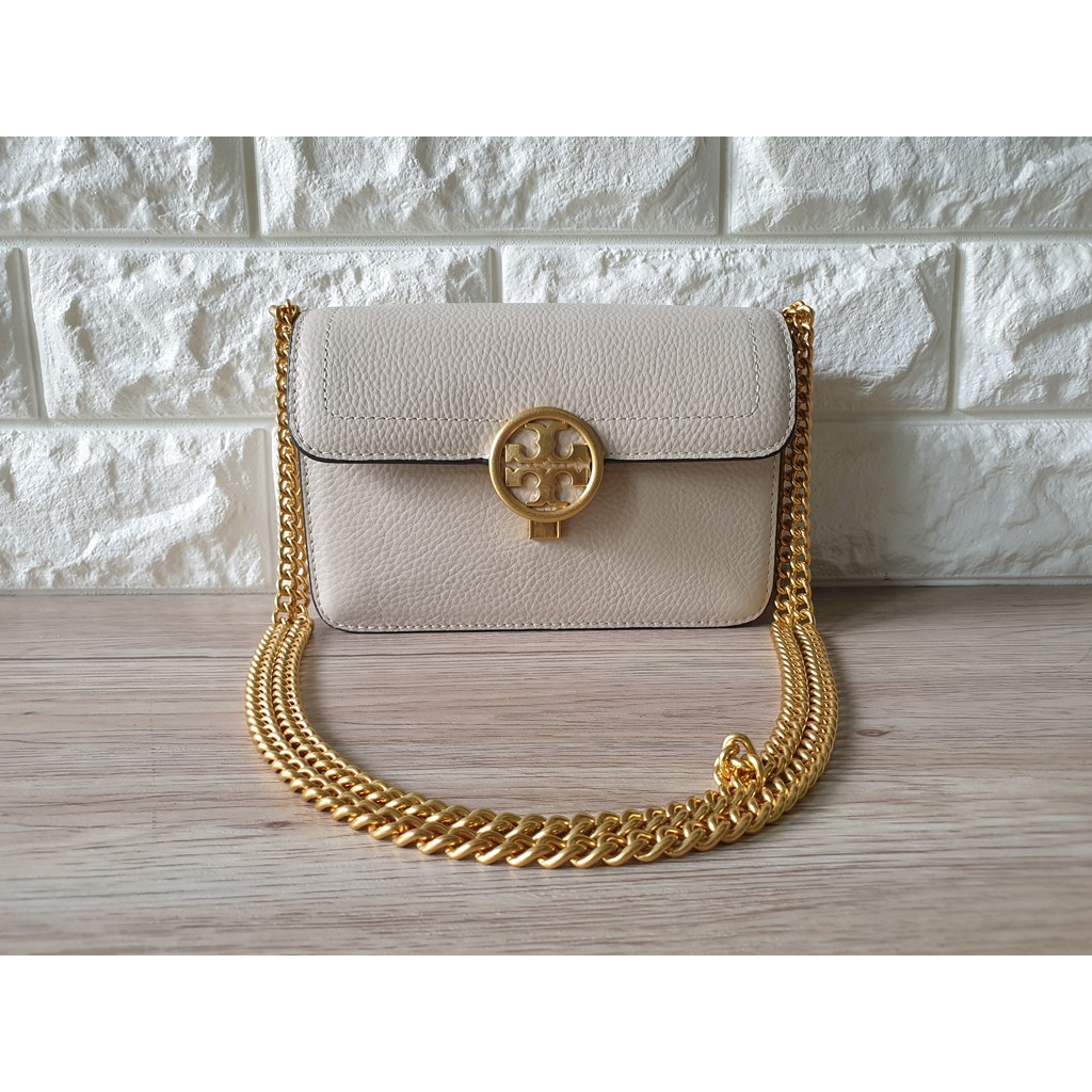 TAS WANITA BRANDED TORY BURCH OLIVIA MINI WHITE LEATHER SLING BAG