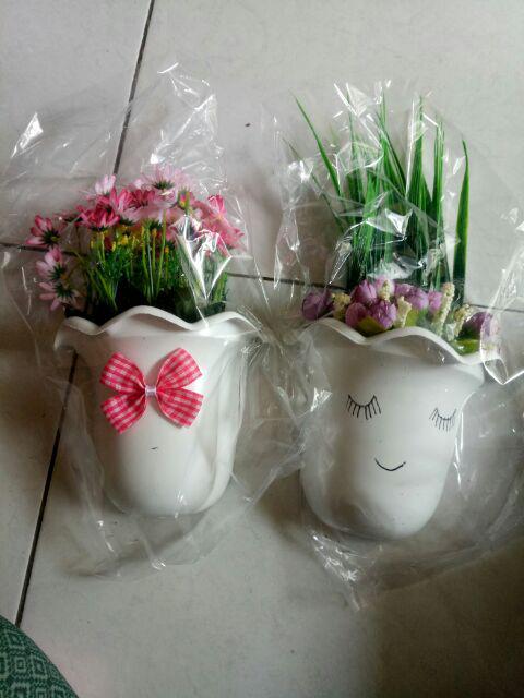 Set Bunga Plastik Aster Dengan Pot Dinding