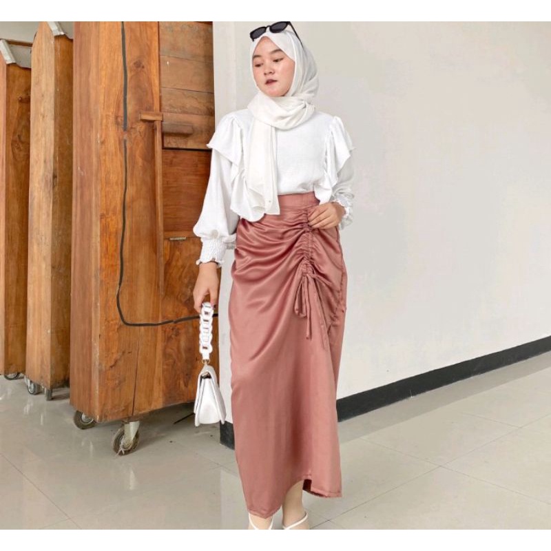 Rok Serut Satin / Rok Satin / Korean Skirt /Rok Satin Korean Look / Rok Serut / Rok Panjang / Rok Panjang Terbaru