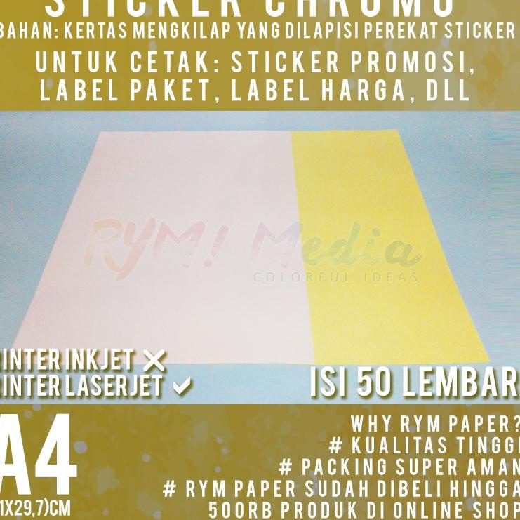 

(yjux -46) Sticker Chromo A4 isi 50 lembar / Kertas Stiker Glossy Mengkilap A4 157POIN