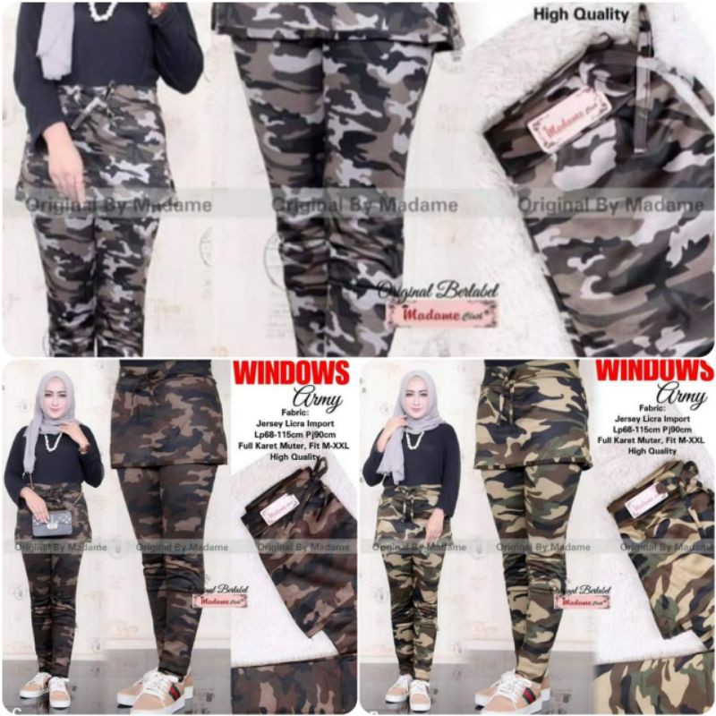 celana rok senam army / celana legging rok  army / training loreng wanita