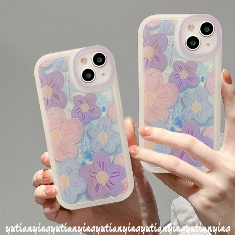 Soft Case TPU Motif Lukisan Minyak Bunga Ungu Untuk IPhone XR 6 6s 7 8 Plus 13 11 12 Pro MAX X SE 2020 XS MAX