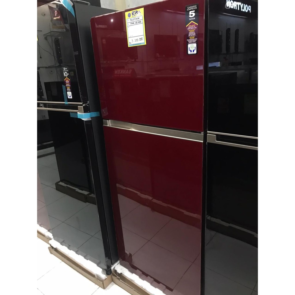 KULKAS 2 pintu POLYTRON PRW 25 MNR MNX Hitam Merah