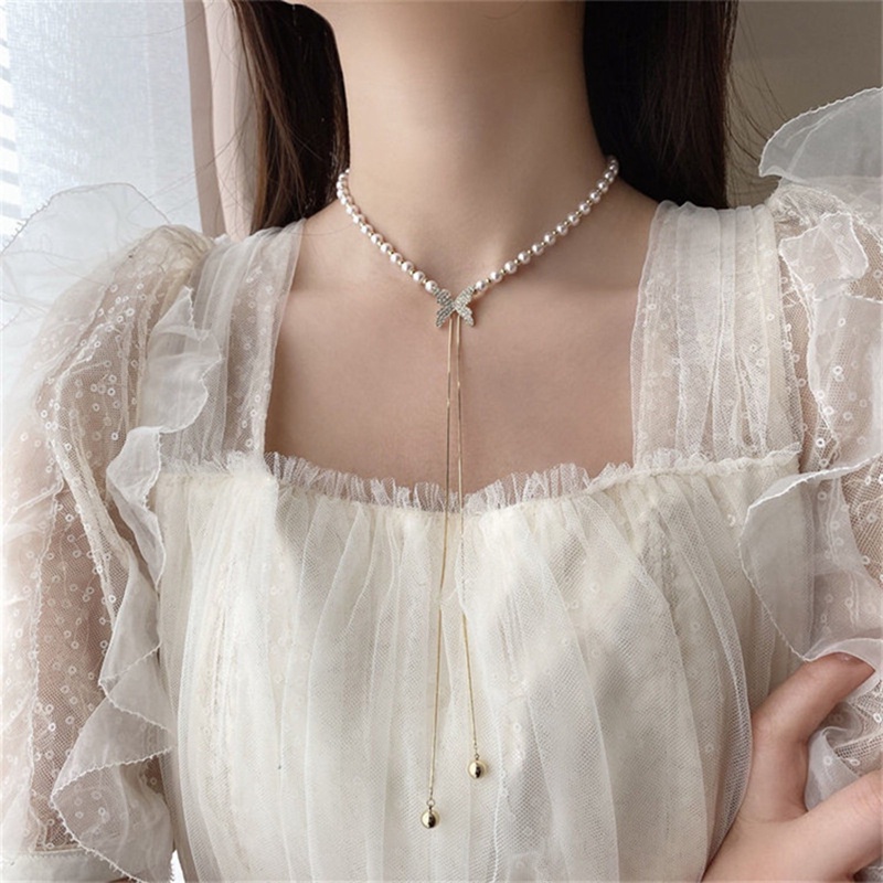 Kalung Choker Liontin Kupu-Kupu Rumbai Panjang Bahan Logam Dapat Disesuaikan Gaya Korea Untuk Wanita