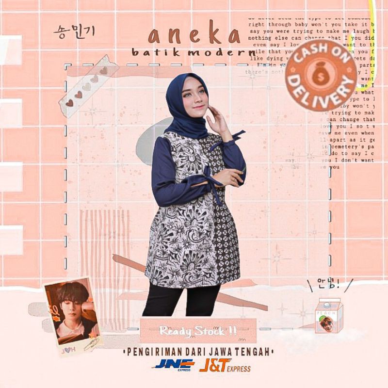 ATASAN BATIK WANITA BLOUSE LENGAN PANJANG WARNA BIRU DONGKER NAVI NAVY PUTIH ABU KONDANGAN KANTOR