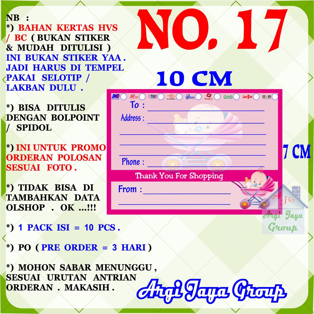 

Promo!Label Pengiriman Polosan Kertas Manila No = 17 (10x7cm) 1 Pack = 10 Pcs