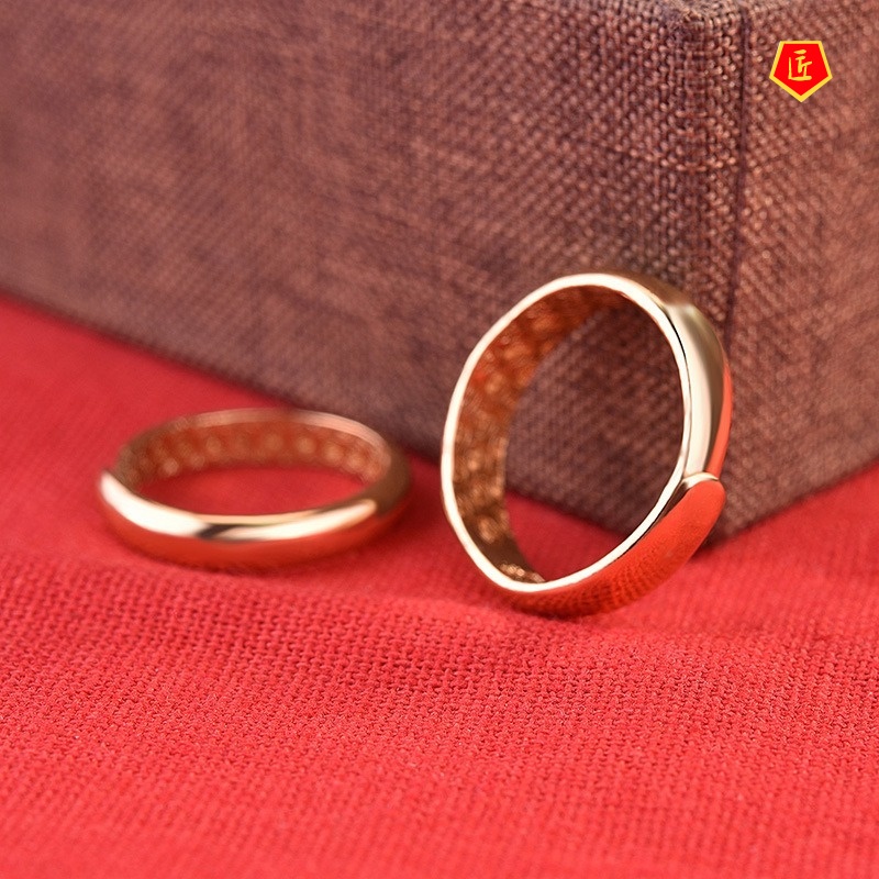 [Ready Stock]Simple Personality Couple Gold Rings Engraved Chinese Characters