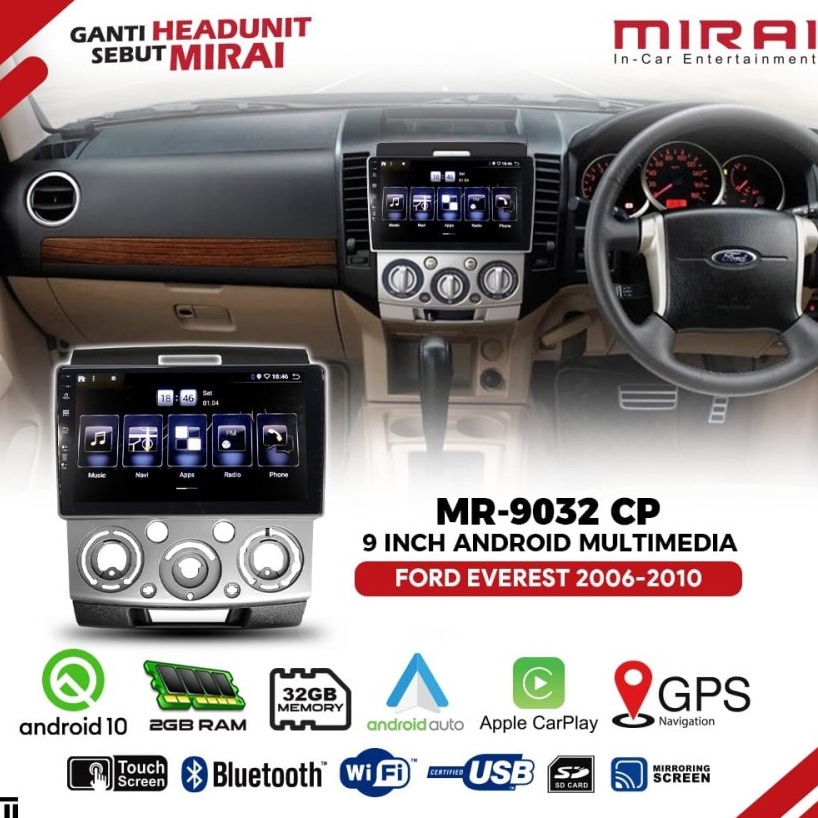 Headunit Android Ford Ranger / Everest Under 2012 Mirai 9032VC 9 Inch