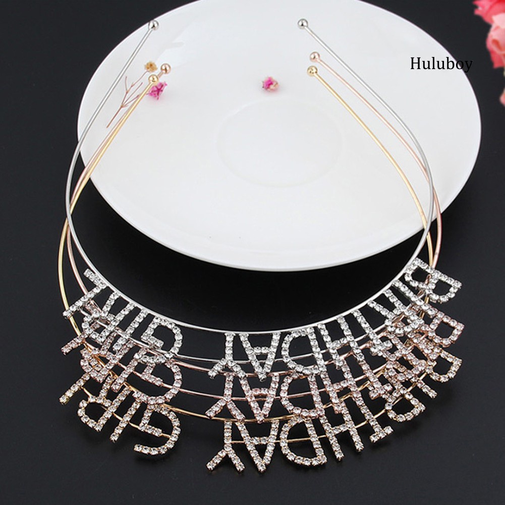 HLB~Metal Rhinestone Inlaid Headband Birthday Girl Hair Hoop Party Crown Supplies