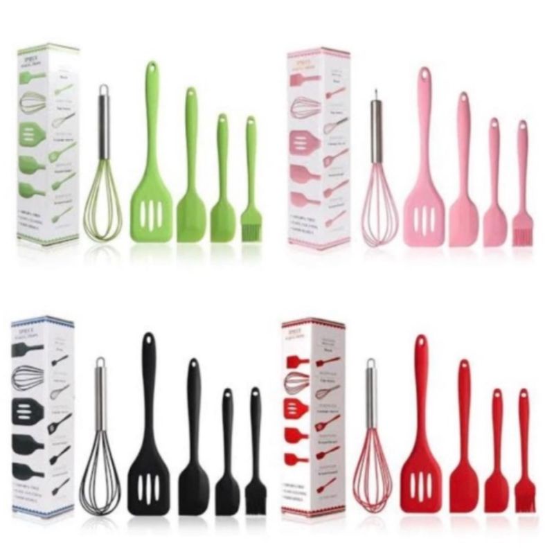 Spatula Set Peralatan Masak Sutil Silikon Non Stick Cooking Tools Isi 5 Pcs tahan panas spatula 5in1