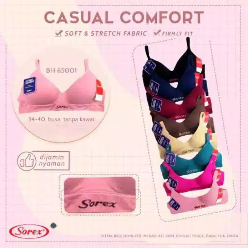 SOREX Bra Casual Comfort 65001 Busa Tipis Tanpa Kawat Original