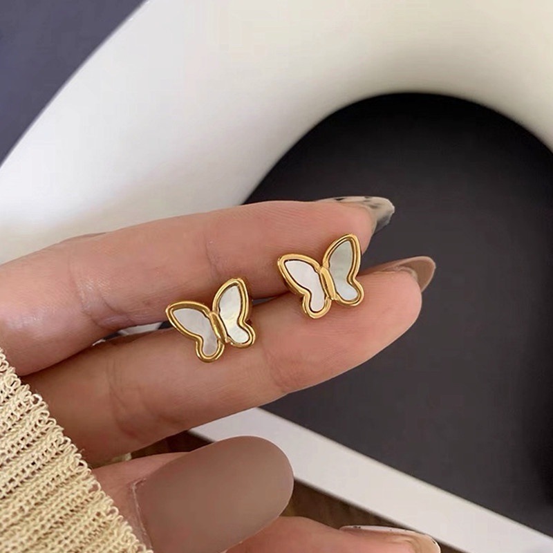 Anting Titanium Anti Karat dan anti luntur asli Anting Wanita Fritillary Butterfly aksesoris mode korea