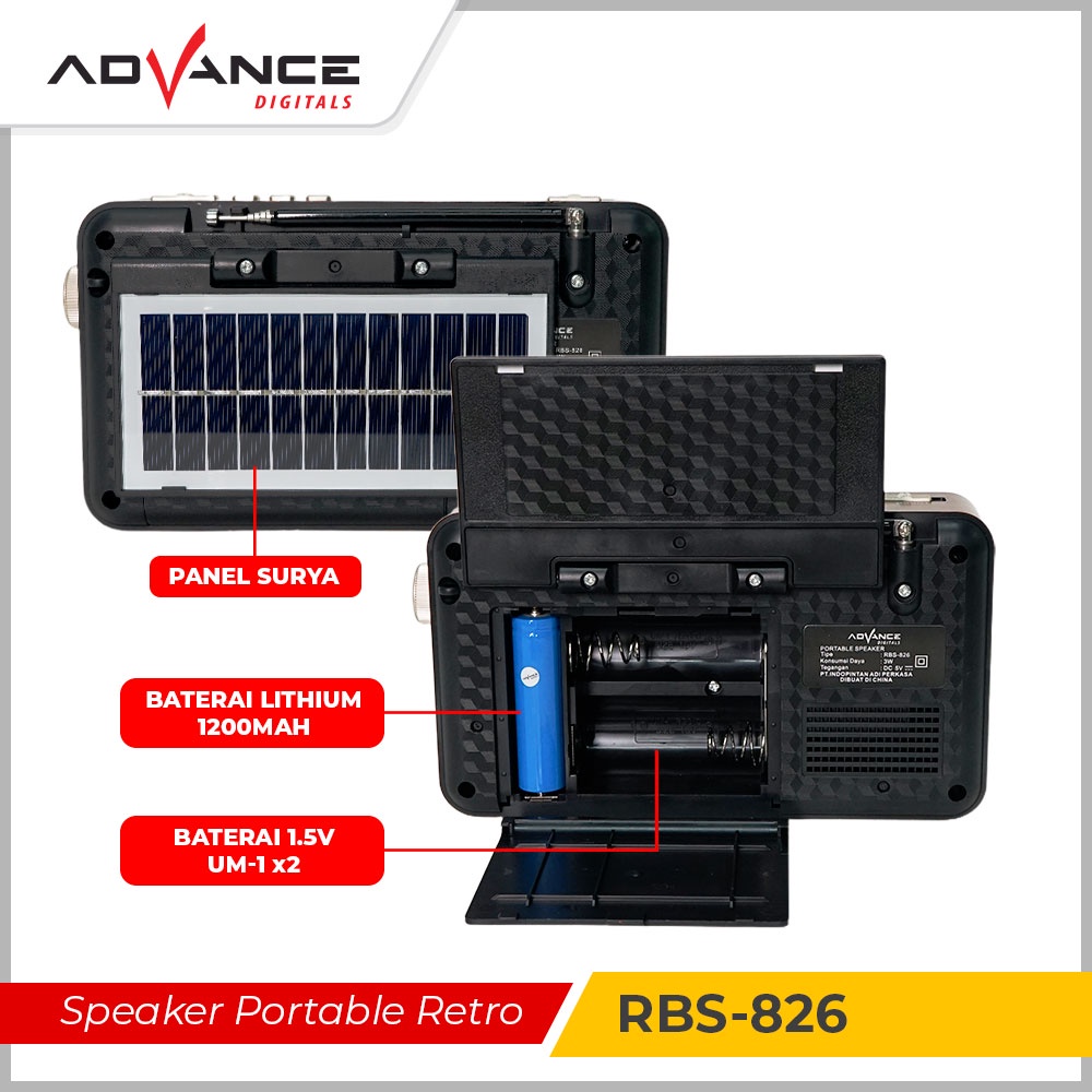 ADVANCE RBS-826 Radio Full Band Radio Pengisian Tenaga Surya Radio Portabel Seluler