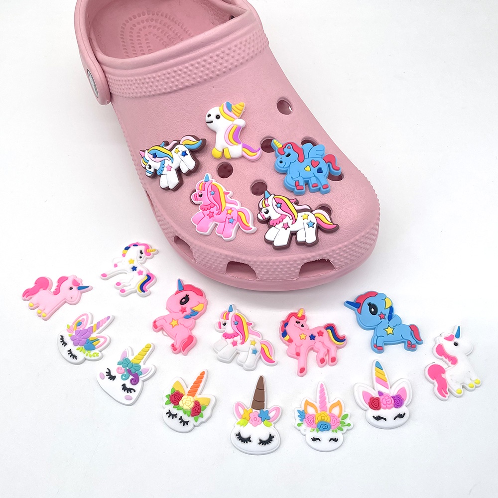 Kartun unicorn Jibbitz 1pcs shoe charms Crocs Pin imut anak decorate sandal Gesper DIY Dapat Dilepas accessories Hadiah