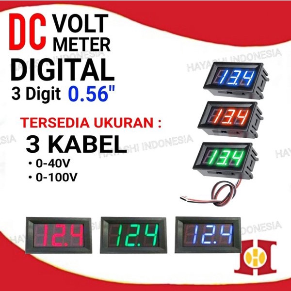 DC Voltmeter 0.56 Inch 0 - 100 V Mini Digital Voltmeter 3 Kabel