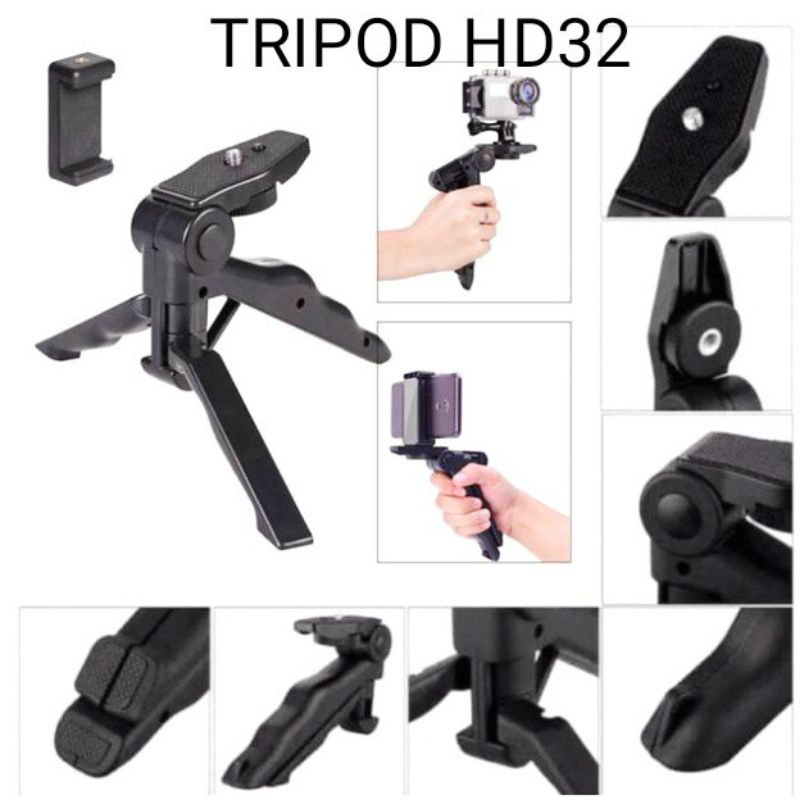 MN - Tripod Mini Foldable HD 32 Table Stand + Holder U Phone Holder Tripod Handle Smartphone Camera 