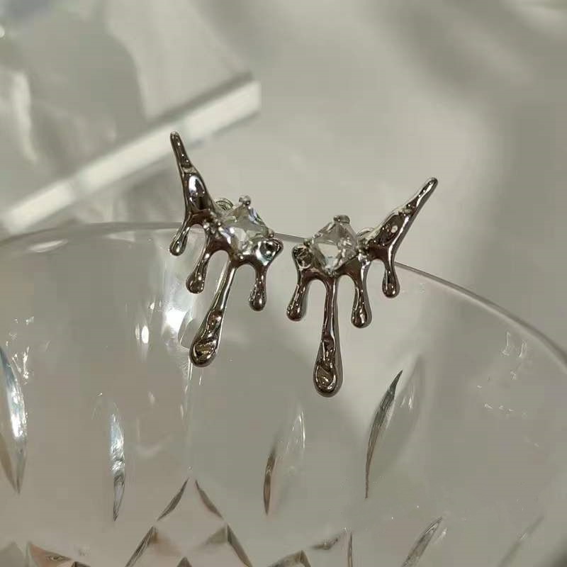 Anting Silver Needle Bentuk Water Drop Gaya Korea Untuk Wanita