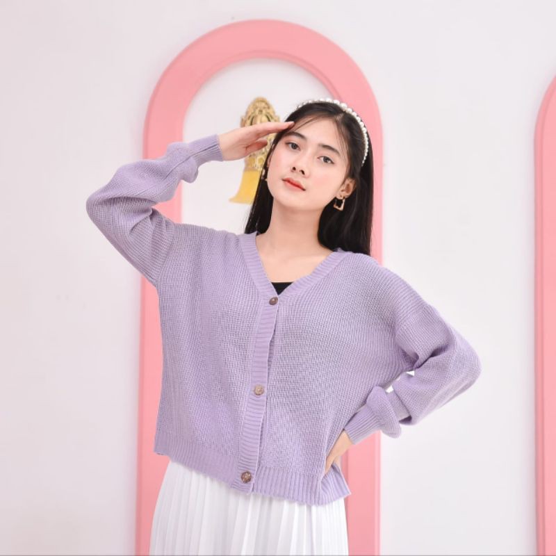 SHIREN CARDIE STARDA TANGAN BALOON KARDIGAN RAJUT KANCING-Ungu muda LILAC