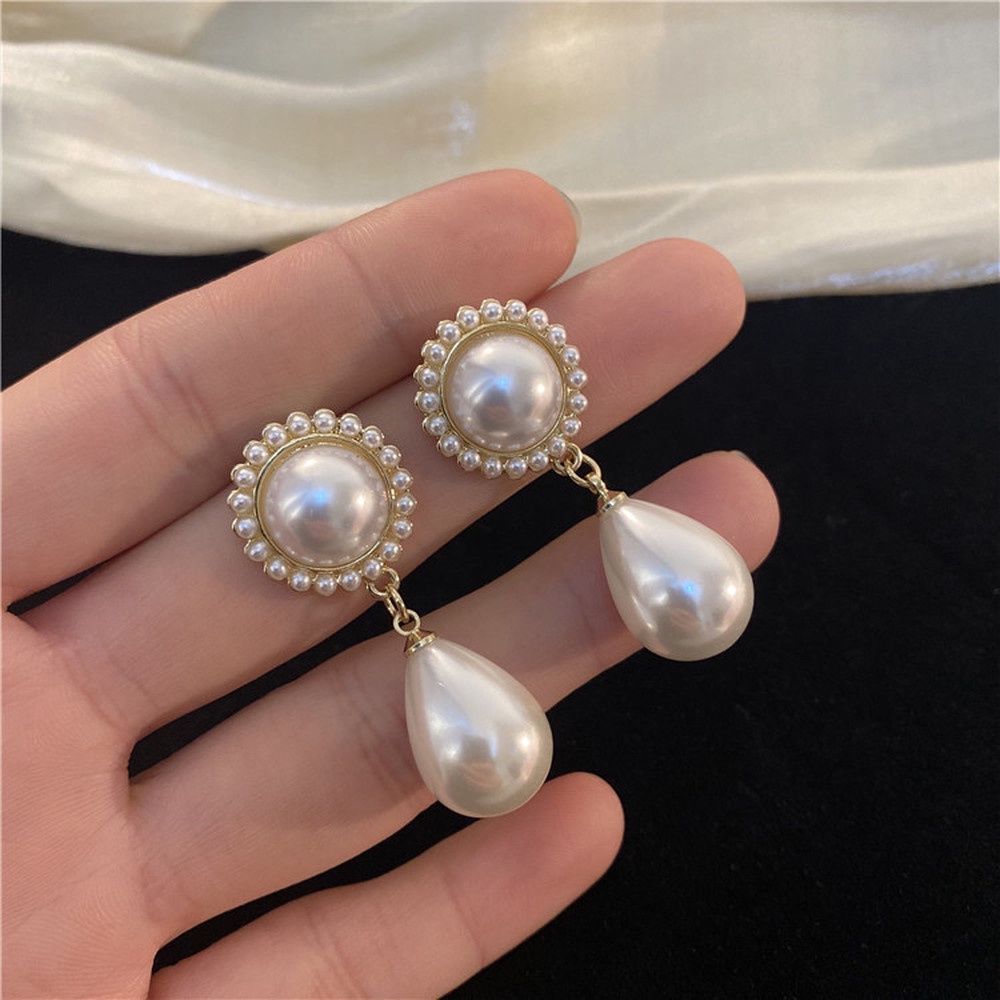 Anting Tusuk Gantung Desain Tetesan Air Hias Mutiara Gaya Mewahretro Untuk Wanita