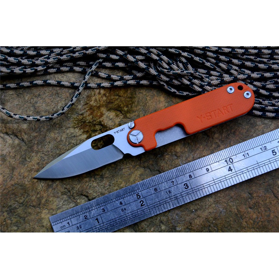 YSTART Mini Pocket Knife G10 and Titanium  Handle Fold Blade Flipper Open with Leather Case for